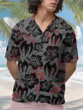 Mothman Hawaiian Shirt: Cryptid Black & Red Button-Down
